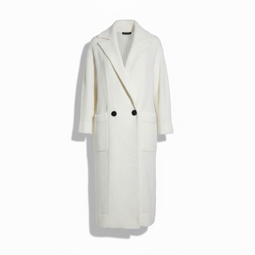 NWT Trish Scully Double Breasted Sweater Coat White Maxi Long Warm Fuzzy Cozy